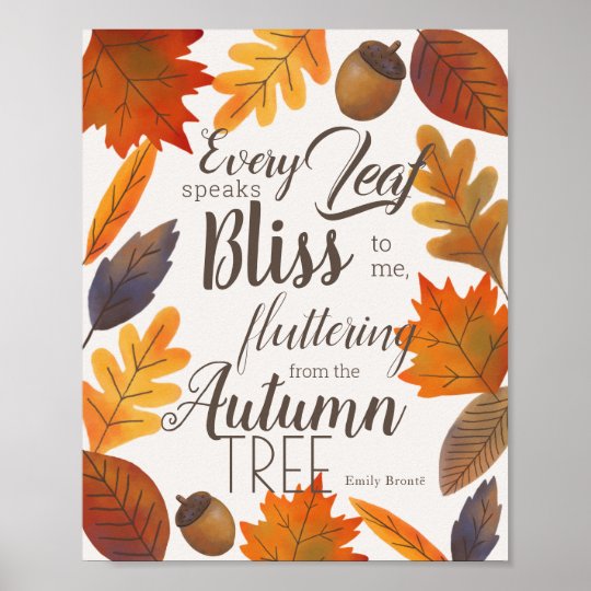 Poster Citation Emily Bronte D Automne De Feuille Zazzle Ch
