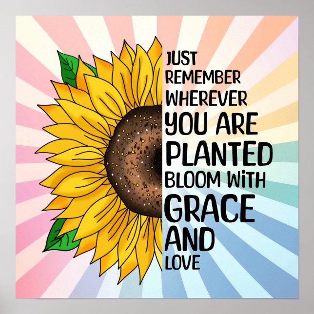 Poster Citation et tournesol tiré à la main (Devant)