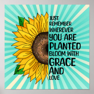 Poster Citation et tournesol tiré à la main