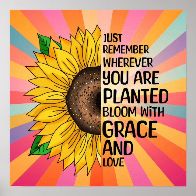 Poster Citation et tournesol tiré à la main (Devant)