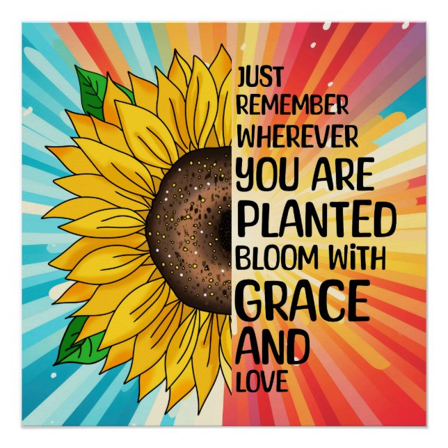 Poster Citation et tournesol tiré à la main (Devant)