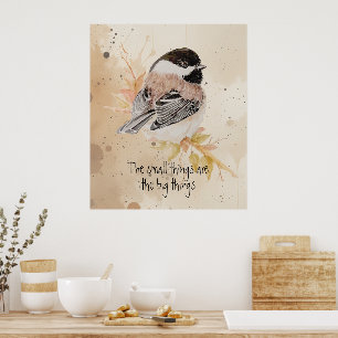 Poster Citation inspirante Oiseau mésange aquarelle