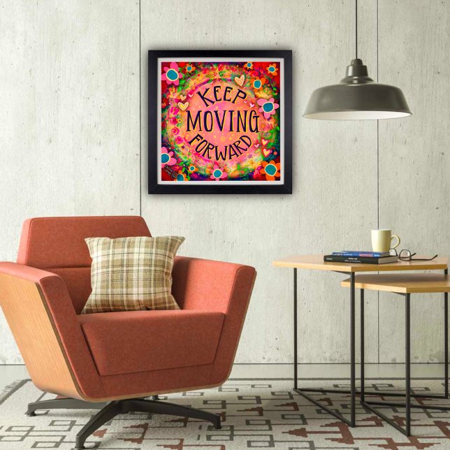 Poster Citation Inspirationnelle Continuer à progresser (Keep moving forward, floral classroom poster by Inspirivity. )