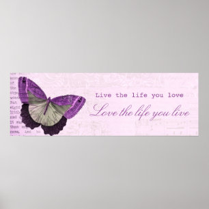 Poster Citation inspirée de papillon girly rose vintage