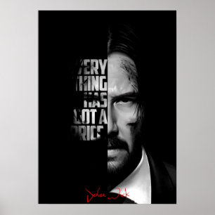 Poster Citation John Wick en noir et blanc