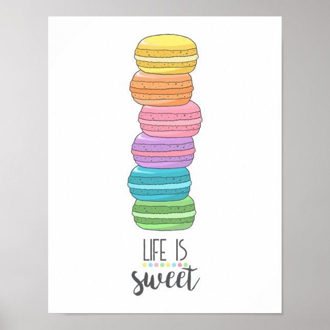 Poster Citation motivationnelle La vie est sucrée Macaron (Devant)