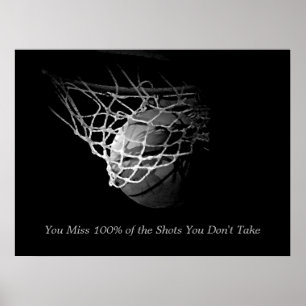 Poster Citation motivationnelle noir et blanc Basketball