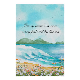 Poster Citation Océan Aquarelle Plage Mer Art