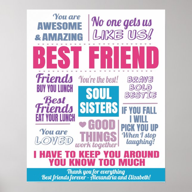 Poster Citations de Best Friends Bestie en rose (Devant)