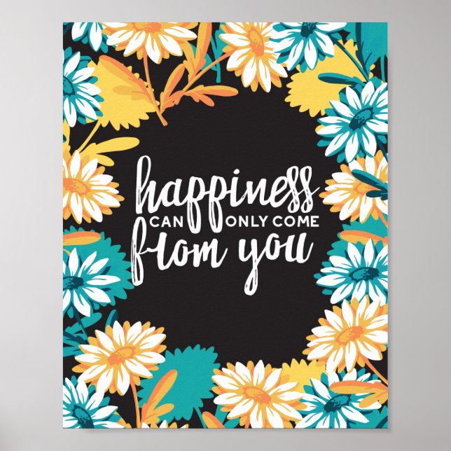 Poster Citations de bonheur avec Motif Fleur de marguerit (Devant)