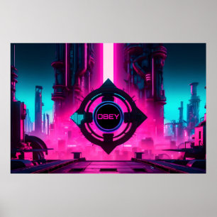 Poster Cité néon Cyberpunk dystopique Obéir Sci-Fi
