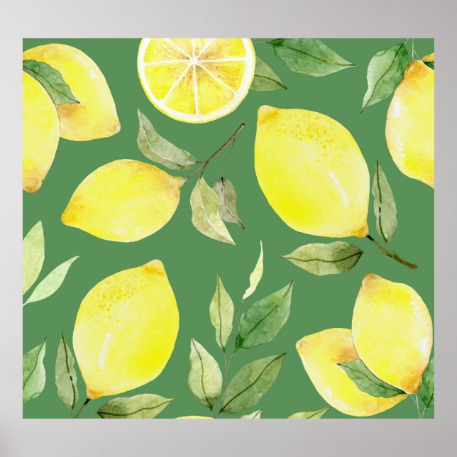 Poster citron aquarelle, motif de papier peint de fruits. (Devant)
