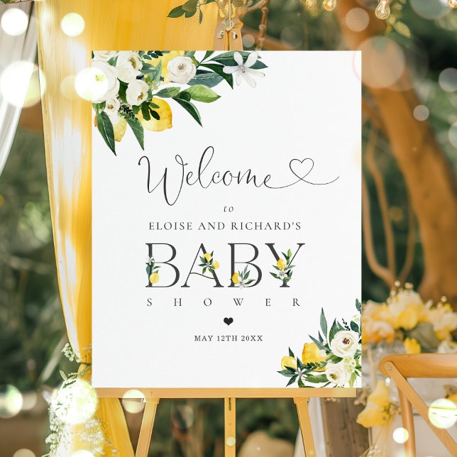 Poster Citron Citrus Baby shower méditerranéen Bienvenue (Créateur téléchargé)