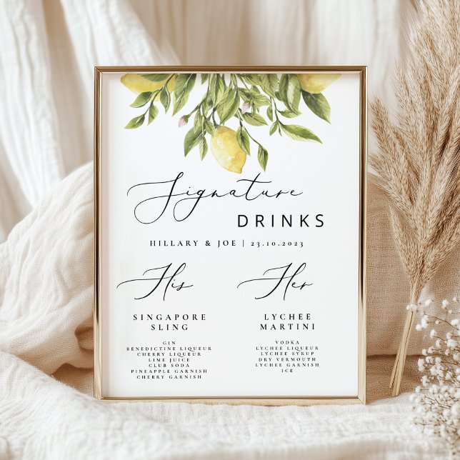 Poster Citron Méditerranéen Mariage signature Boissons (Créateur téléchargé)
