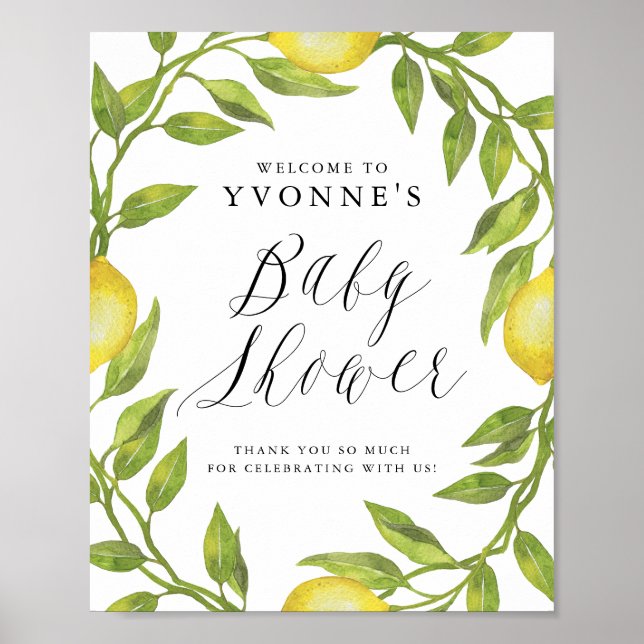 Poster Citron vert Baby shower de couronnes Bienvenue (Devant)
