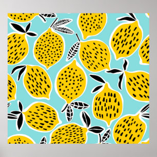 Poster Citron vintage : Motif sans fil tiré à la main