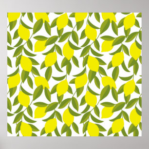 Poster Citronnier Art : Citrus jaune Motif sans couture