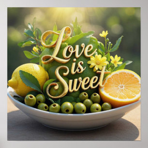 Poster Citrons ensoleillés, olives, tranches d'agrumes