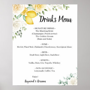 Poster Citrons et boissons Roses Menu Mariage Signer