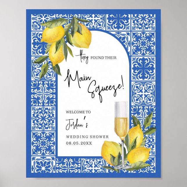 Poster Citrons et carreaux méditerranéens Wedding showers (Devant)