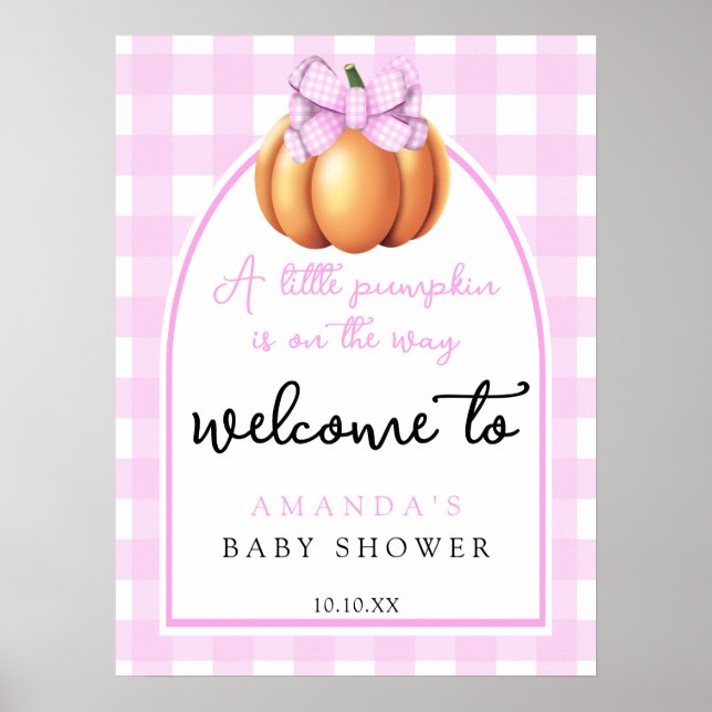 Poster Citrouille arc rose automne accueil baby shower fê (Devant)