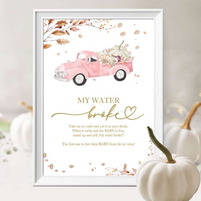 Poster Citrouille Automne Baby shower My Water Broke Jeu (Créateur téléchargé)
