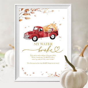 Poster Citrouille Automne Baby shower My Water Broke Jeu