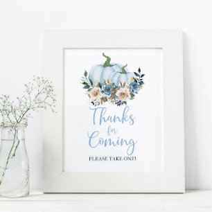 Poster Citrouille Automne Bleu Douche garçon Merci pour v