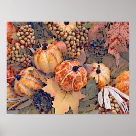 Poster Citrouille Automne Orange Feuille peinture numériq