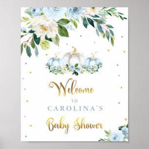 Poster Citrouille Baby shower Boy Fall Blue Citrouille Bi