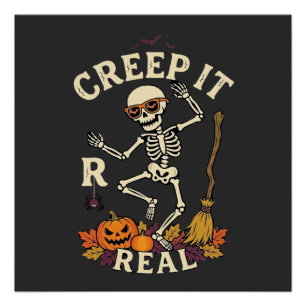 Poster Citrouille Balai de squelette dansant Creep It Rea