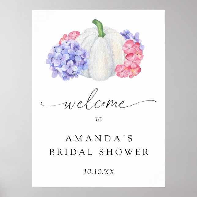 Poster citrouille blanc accueil fête de la douche nuptial (Devant)