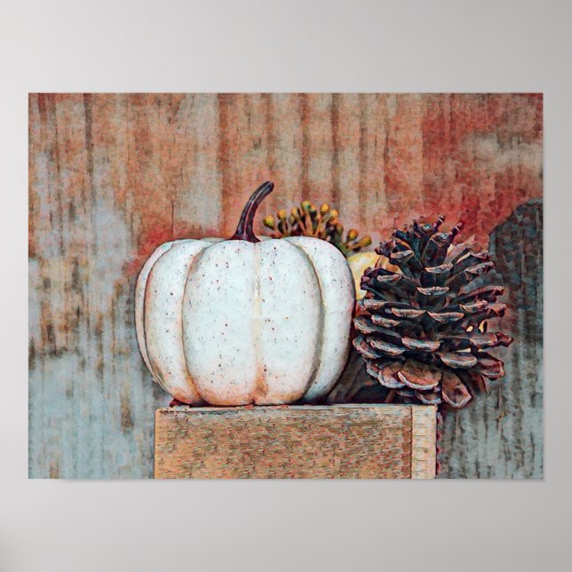 Poster Citrouille Blanc Automne Rustique Campagne Agritou (Devant)