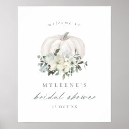 Poster Citrouille blanc et Fleurs Fête des mariées Bienve