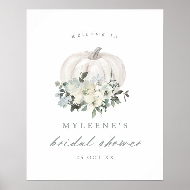 Poster Citrouille blanc et Fleurs Fête des mariées Bienve (Devant)
