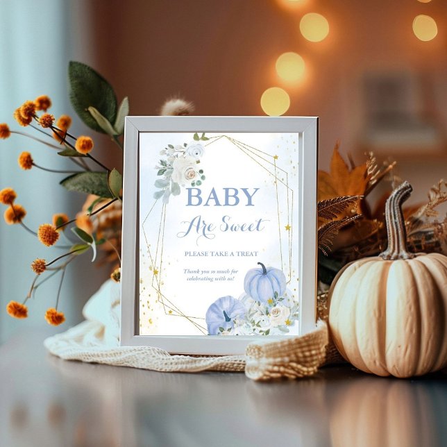 Poster Citrouille bleu Automne baby shower garçon Favoris (Créateur téléchargé)