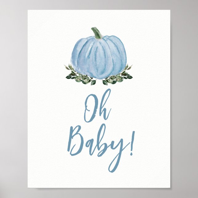 Poster Citrouille bleu Automne Baby shower Oh Baby Sign (Devant)