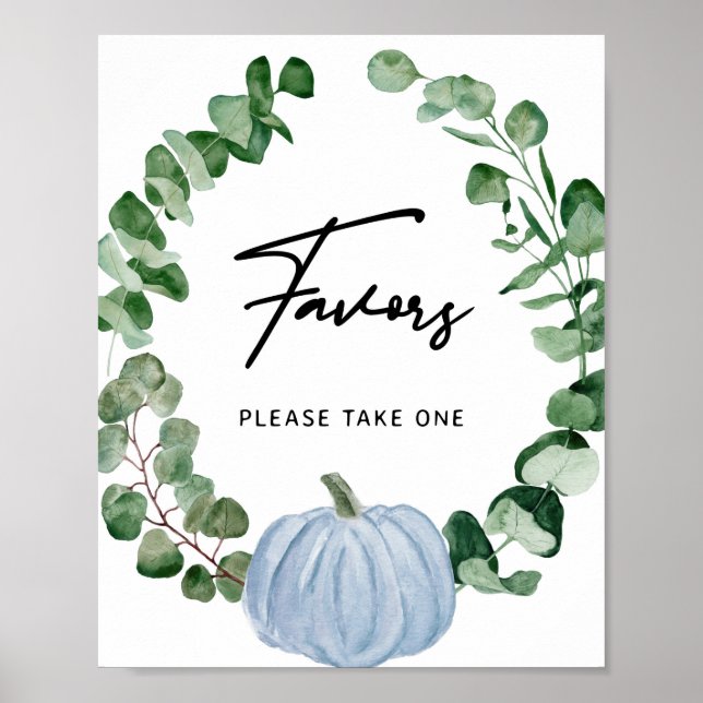 Poster Citrouille Bleu Automne Faveurs Baby shower garçon (Devant)