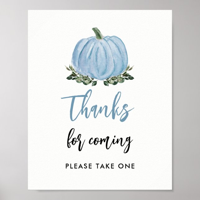 Poster Citrouille Bleu Automne Merci D'Être Venu Favor Si (Devant)