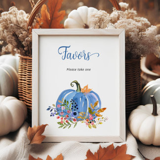 Poster Citrouille bleu Baby shower garçon Faveurs