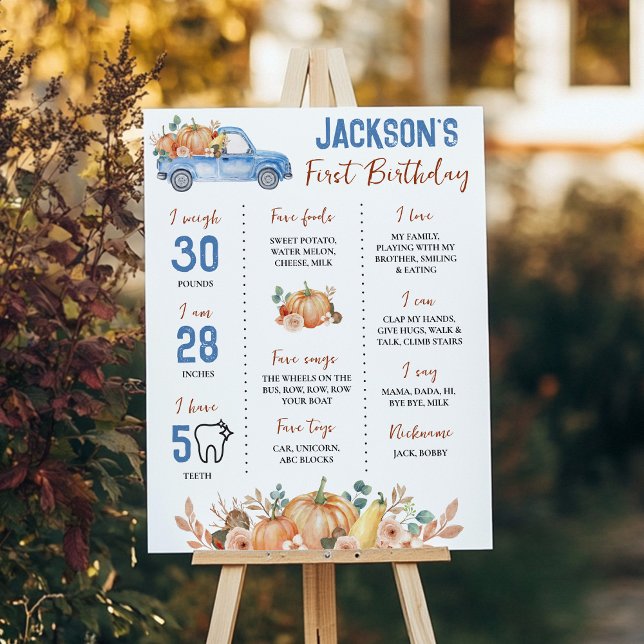 Poster Citrouille Bleu Camion 1er Anniversaire Jalon (Créateur téléchargé)