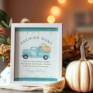 Poster Citrouille bleu Camion Moderne Automne Baby shower