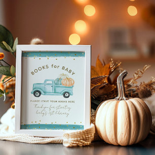 Poster Citrouille bleu Camion moderne Baby shower d'autom