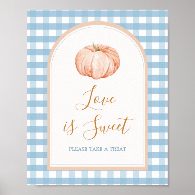 Poster Citrouille Boho Bleu En vichy L'amour est doux Sig (Devant)
