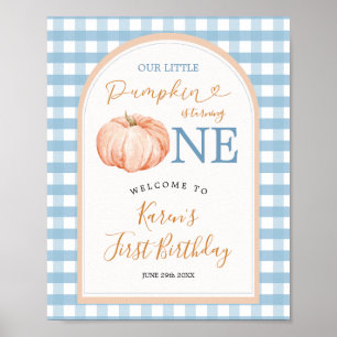 Poster Citrouille Boho Blue En vichy 1er anniversaire Bie