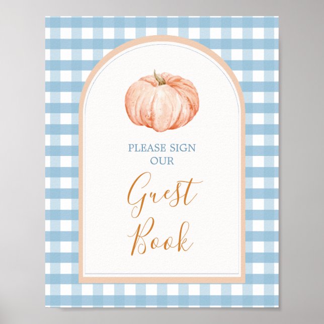 Poster Citrouille Boho Blue En vichy Baby shower du livre (Devant)