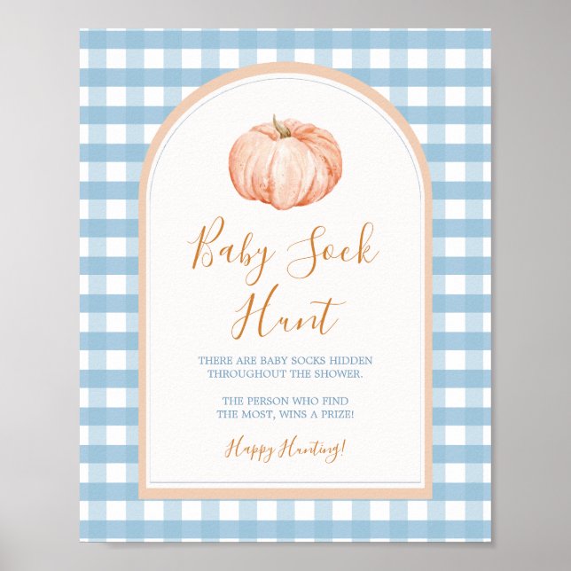 Poster Citrouille Boho Blue En vichy Baby Sock Chasse (Devant)