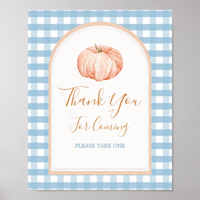 Poster Citrouille Boho Blue En vichy Carte de remerciemen (Devant)