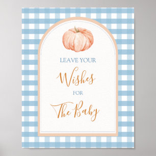 Poster Citrouille Boho Blue En vichy Voeux pour bébé