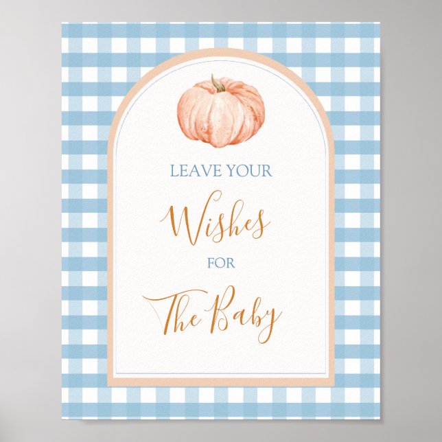 Poster Citrouille Boho Blue En vichy Voeux pour bébé (Devant)